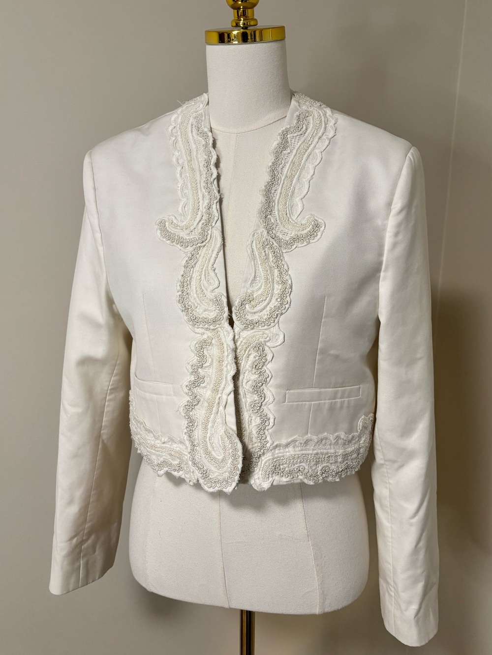 Sea New York Cream Beaded Trim Cropped Blazer XS